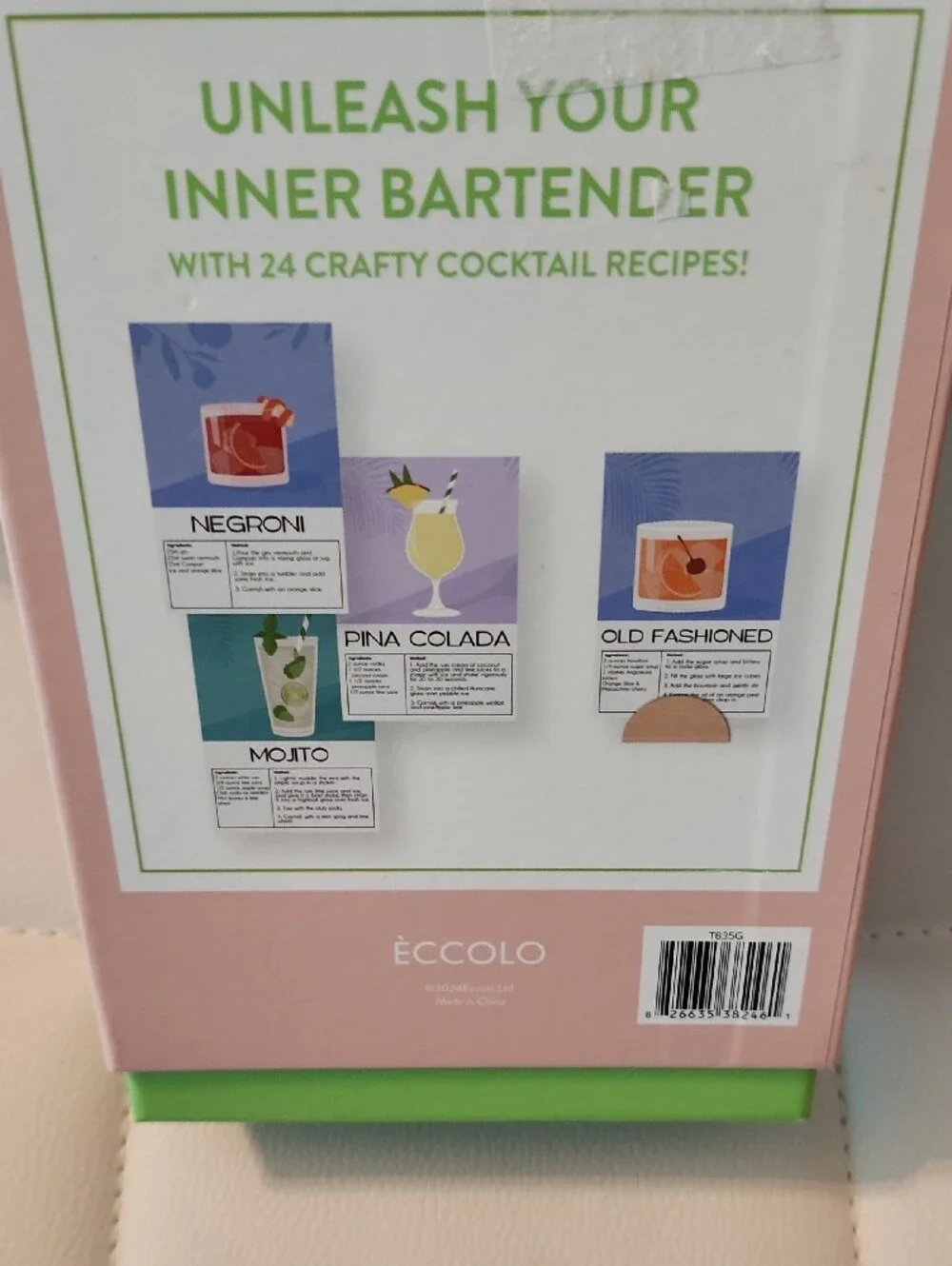Eccolo Cocktail Recipe Deck - Pink & Lime Green Accents